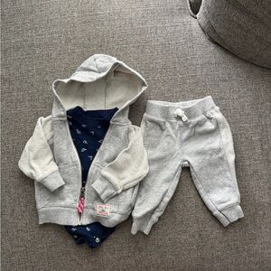 Carter's Light Gray Hooded Sweatshirt & Joggers Set